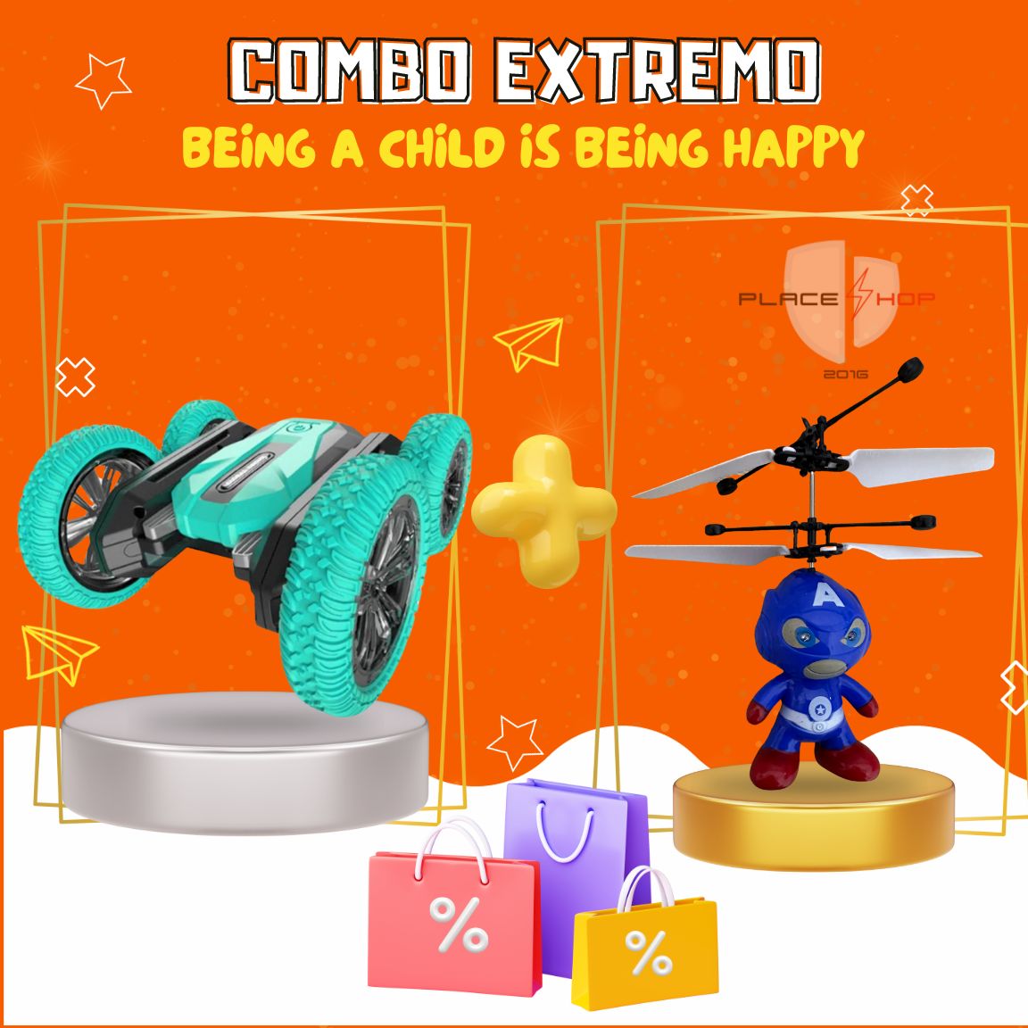 STUNT CAR DOBLE CONTROL + HELICÓPTERO DE INDUCCIÓN