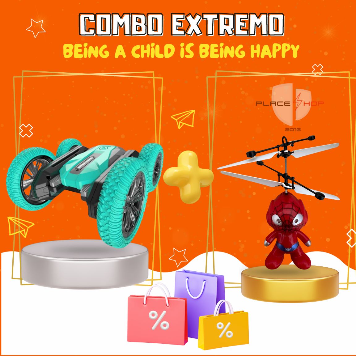 STUNT CAR DOBLE CONTROL + HELICÓPTERO DE INDUCCIÓN