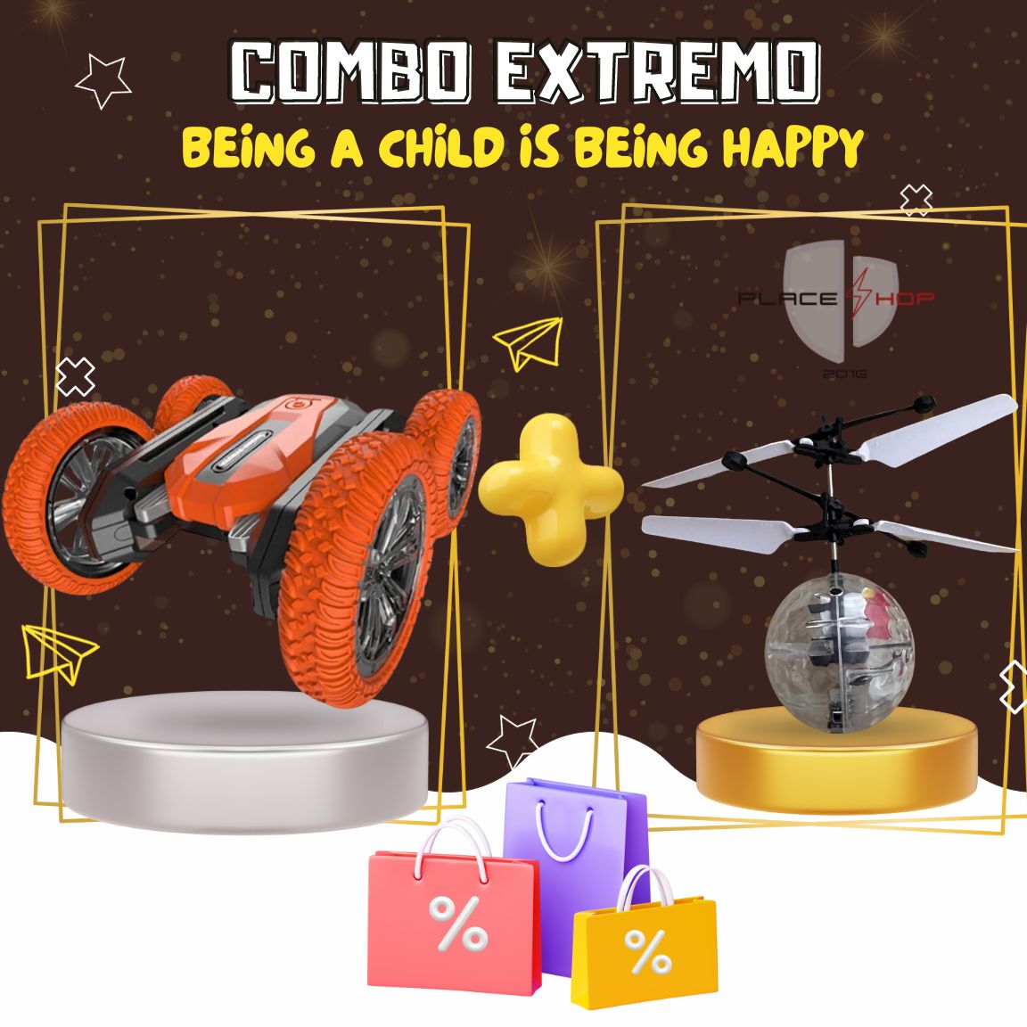 STUNT CAR DOBLE CONTROL + HELICÓPTERO DE INDUCCIÓN